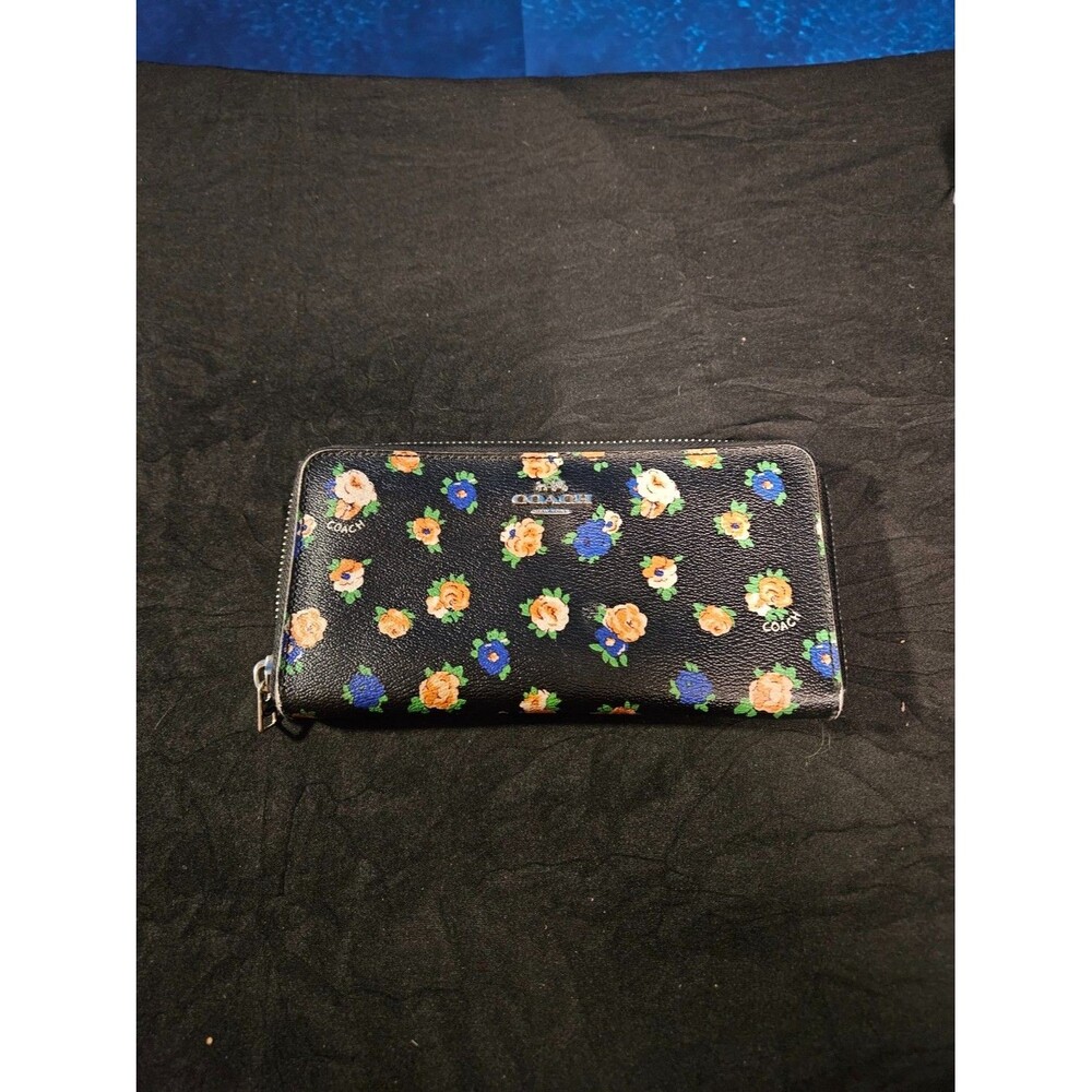 COACH ACCORDIAN ZIP WALLET F57649 IN TEA ROSE FLORAL PRINTED COATED CANVAS